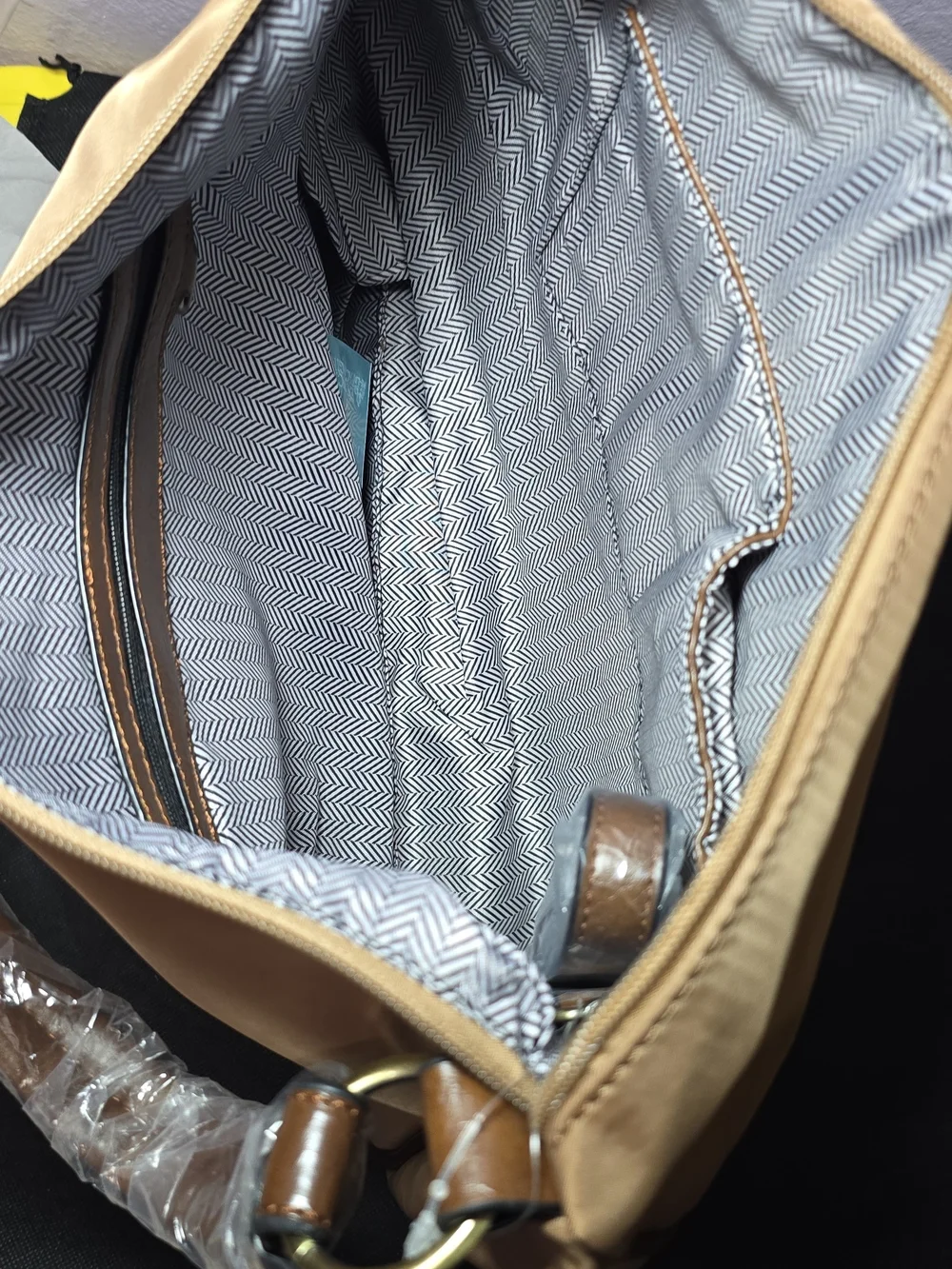 Men's Tan Shoulder Laptop Bag with Brown Trim - Classic Travel Satchel